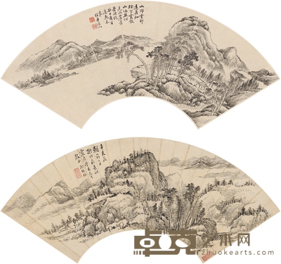 弘旿 南林  湖山幽居图 晴峦浮翠图 51×17cm 52×17.5cm