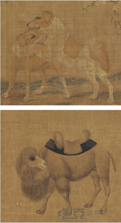 佚 名 双犬图 写生骆驼图 40×35.5cm×2