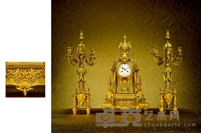 铜鎏金天使烛台三件套钟 烛台：高73cm 宽：30cm