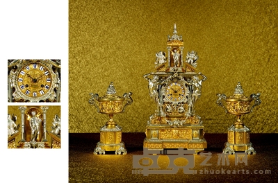 金银配三件套钟 高:58cm 宽:28cm 配瓶高:30cm