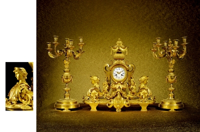 铜鎏金三件套钟