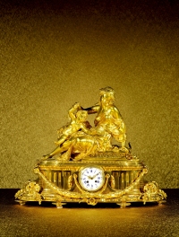 铜鎏金母子台钟