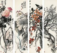 黎柱成 花鸟四屏之一