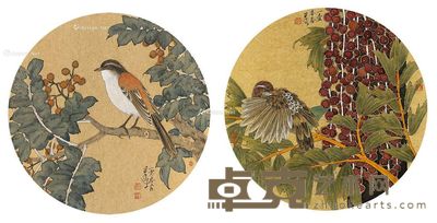 郭子良 花鸟两帧之一 直径34cm×2