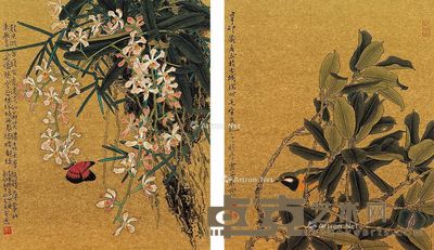 毛宜 闲花野草 44×37cm×2