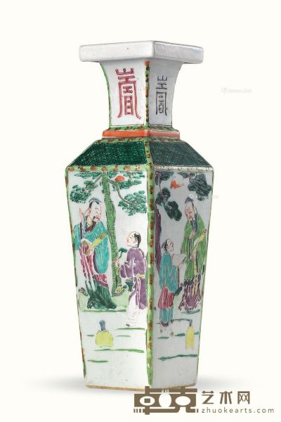 清 粉彩人物故事纹方瓶 高29.5cm