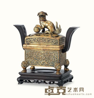 清 铜质狮钮木耳香熏 长13.5cm;宽6.9cm;高13.5cm