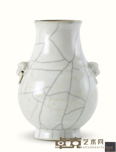 清雍正 仿哥釉兽耳瓶 高14.2cm