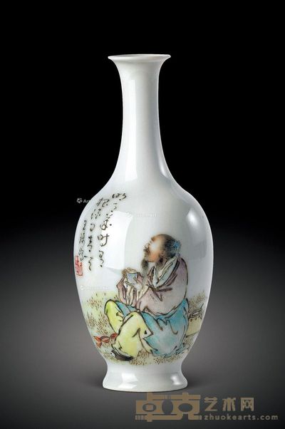 粉彩人物小赏瓶 高14.2cm