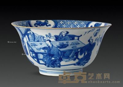清康熙 青花人物纹碗 直径20.0cm;高9.7cm