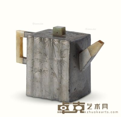 清 三镶玉秋汀款锡包壶 长15.3cm;宽6.9cm;高10.6cm