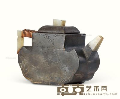 清 三镶玉如意形锡包壶 长16.0cm;宽5.3cm;高9.5cm