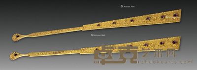 十八世纪 铜鎏金嵌宝扇骨 长12.3cm
