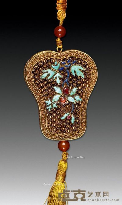 银鎏金花丝烧蓝扇形香囊 长6.1cm;宽4.9cm