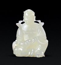 清 白玉坐鹿罗汉