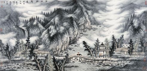 曾先国 溪山烟雨图