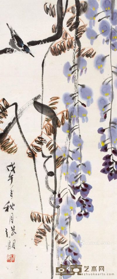张朋 紫藤单雀 76×32cm