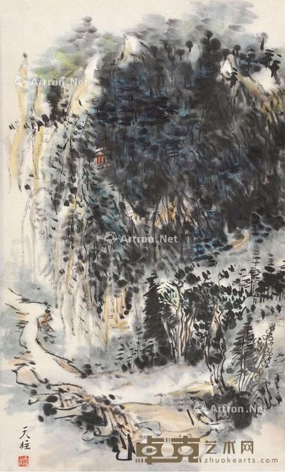 梁天柱 山水 67×40cm