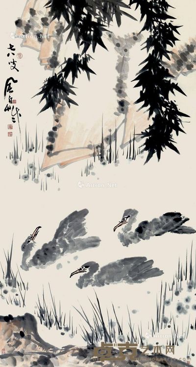 蒋凤白 鸭趣图 174×94cm