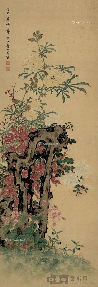 桂仙逸士 花卉 121×42cm
