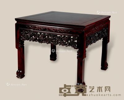 清 红木雕灵芝纹方桌 99×99×83cm