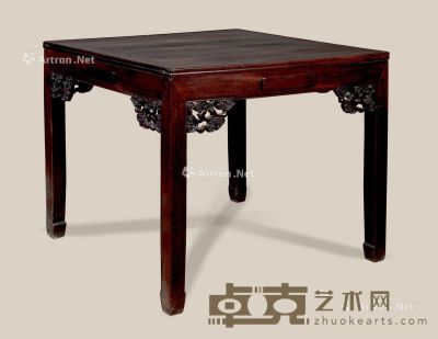 民国 红木雕灵芝牌桌 93×93×84cm