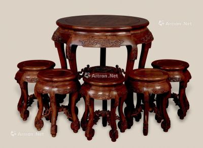 民国 红木雕螭龙圆桌 （6件）
