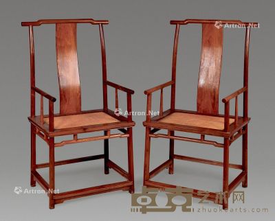 清 黄花梨席面官帽椅 （2件） 59×46×115cm