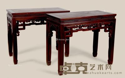 清 红木嵌影木雕拉钱半桌 （2件） 97×46×82cm