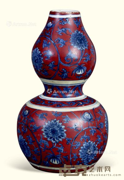 清 红地青花葫芦瓶 高19cm