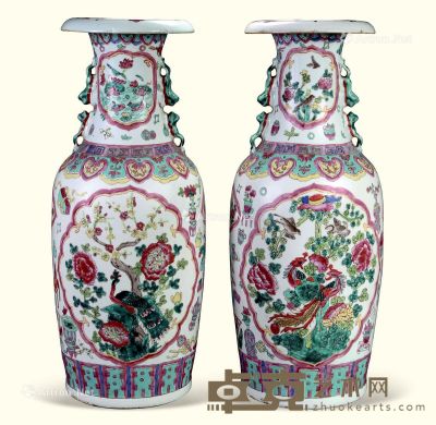 清 粉彩花鸟瓶 （二件） 高59cm