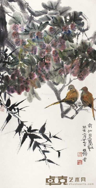 程十发 花鸟 129×66cm