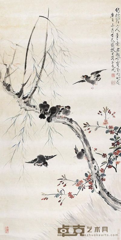 丁宝书 花鸟 137×67cm