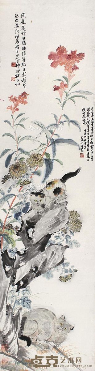 丁俟斋 花鸟 129×34cm