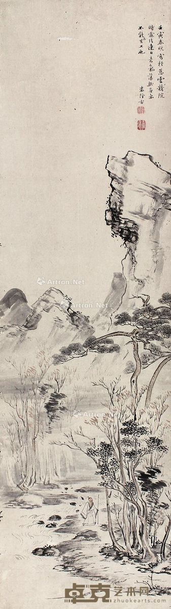 秦隆古 山水 106×28cm
