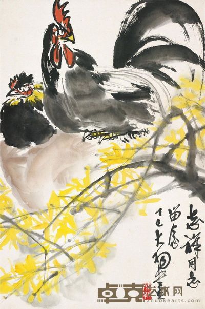 陈大羽 迎春双鸡 68×45cm