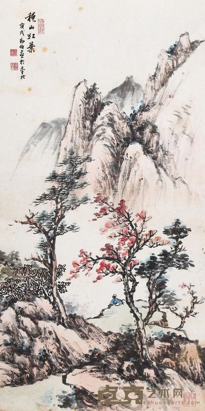 金勤伯 台静农 秋山红叶 66×34cm