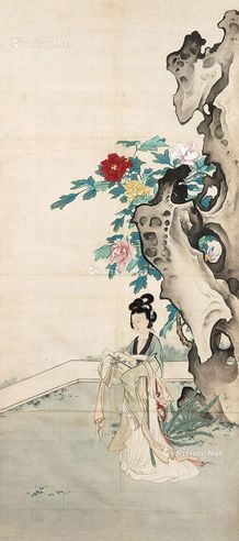 邵芳 执扇富贵图