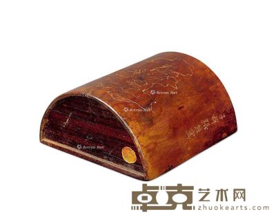清中期 “张熊”铭黄花梨阴刻清供图壁筒 16×16×8.5cm