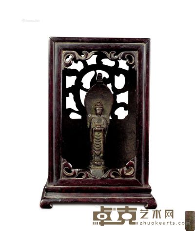 清中期 紫檀雕龙纹小佛龛及铜佛 （一尊） 11×8.2×16cm