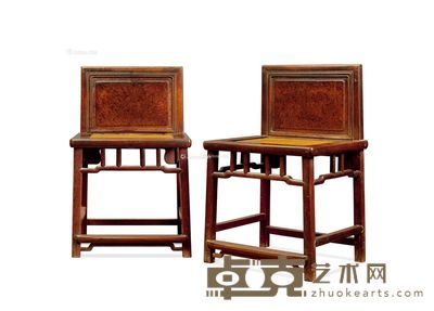 清 红木嵌瘿木贵妃椅 （一对） 44×39×70cm×2