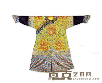 清晚期 明黄色绣十二章纹皇帝龙袍 186×131cm
