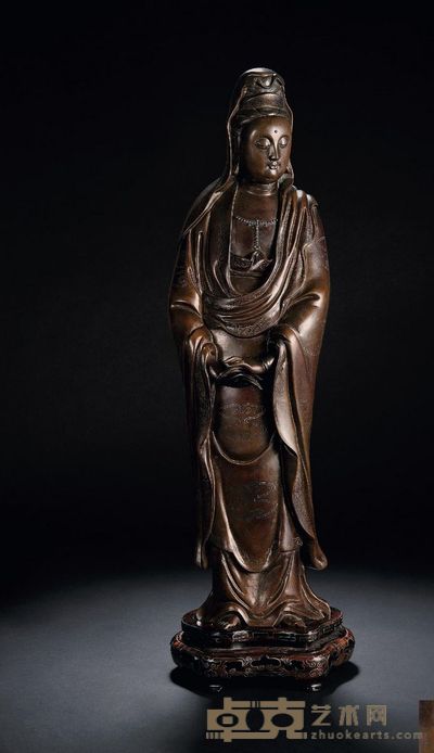清中期 石叟款铜嵌银丝观音立像 高57cm;高52.5cm