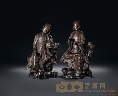 明 铜雕无住尊者、弘忍尊者罗汉两尊 无住尊者高65cm；弘忍尊者高68.5cm