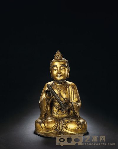 明中期 铜鎏金男相观音 高32cm