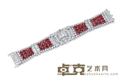 卡地亚设计 缅甸红宝石配钻石手链 