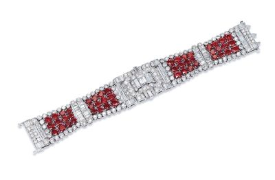 卡地亚设计 缅甸红宝石配钻石手链