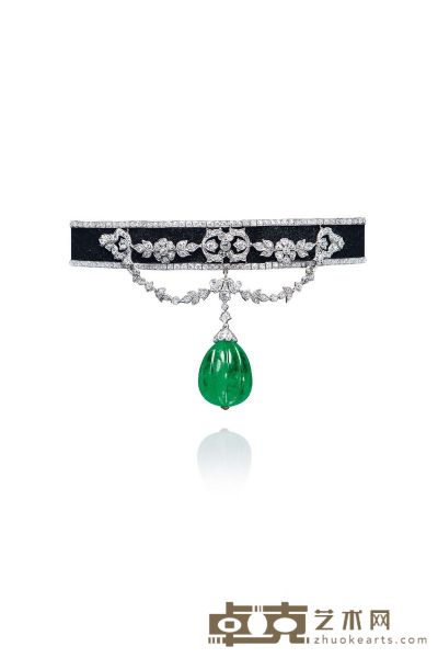 卡地亚设计 约1910年祖母绿配钻石短项链 