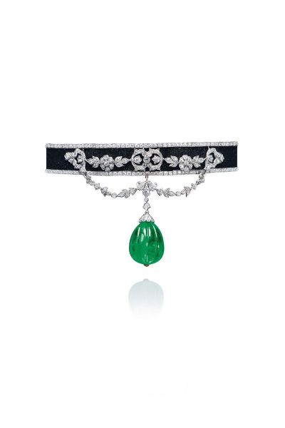 卡地亚设计 约1910年祖母绿配钻石短项链