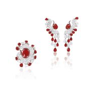 YICI设计 莫桑比克红宝石配钻石耳环及戒指套装
